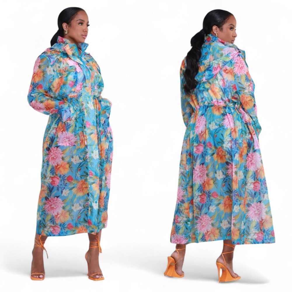 Swank A Posh Blooming Hearts Oversized Floral Hooded Longline Jacket Womens‎ S/M